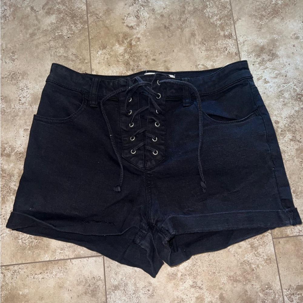 Pac Sun black lace up jean shorts